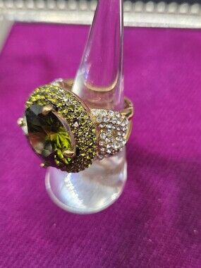 1375. Gold-Tone Green Crystal Cocktail Ring - Make A Statement